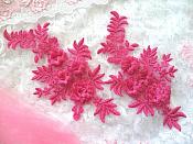 3D Embroidered Lace Appliques Fuchsia Floral Venice Lace Mirror Pair 8.25" Beautiful (DH68X)