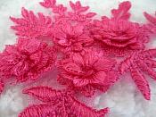 3D Embroidered Lace Appliques Fuchsia Floral Venice Lace Mirror Pair 8.25" Beautiful (DH68X)
