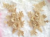 3D Embroidered Appliques Gold Beige Floral Venice Lace Mirror Pair 8.25" Beautiful (DH68X)