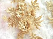 3D Embroidered Appliques Gold Beige Floral Venice Lace Mirror Pair 8.25" Beautiful (DH68X)