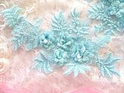 3D Embroidered Appliques Light Blue Floral Venice Lace Mirror Pair 8.25" (DH68X)