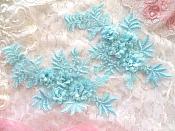 3D Embroidered Appliques Light Blue Floral Venice Lace Mirror Pair 8.25" (DH68X)