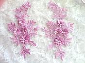 3D Embroidered Appliques Lavender Floral Venice Lace Mirror Pair 8.25" (DH68X)