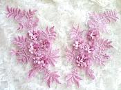 3D Embroidered Appliques Lavender Floral Venice Lace Mirror Pair 8.25" (DH68X)