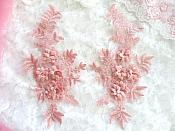 3D Embroidered Lace Appliques Mauve Floral Venice Lace Mirror Pair 8.25" Beautiful (DH68X)