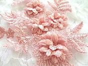 3D Embroidered Lace Appliques Mauve Floral Venice Lace Mirror Pair 8.25" Beautiful (DH68X)