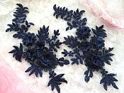 3D Embroidered Lace Appliques Navy Blue Floral Venice Lace Mirror Pair 8.25" Beautiful (DH68X)