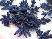 3D Embroidered Lace Appliques Navy Blue Floral Venice Lace Mirror Pair 8.25" Beautiful (DH68X)