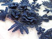 3D Embroidered Lace Appliques Navy Blue Floral Venice Lace Mirror Pair 8.25" Beautiful (DH68X)