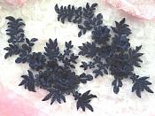 3D Embroidered Lace Appliques Navy Blue Floral Venice Lace Mirror Pair 8.25" Beautiful (DH68X)