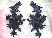 3D Embroidered Lace Appliques Navy Blue Floral Venice Lace Mirror Pair 8.25" Beautiful (DH68X)