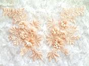 3D Embroidered Lace Appliques Peach Floral Venice Lace Mirror Pair 8.25" Beautiful (DH68X)