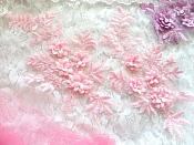 3D Embroidered Lace Appliques Pink Floral Venice Lace Mirror Pair 8.25" Beautiful (DH68X)