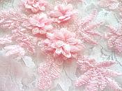 3D Embroidered Lace Appliques Pink Floral Venice Lace Mirror Pair 8.25" Beautiful (DH68X)