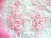 3D Embroidered Lace Appliques Pink Floral Venice Lace Mirror Pair 8.25" Beautiful (DH68X)