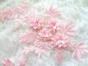 3D Embroidered Lace Appliques Pink Floral Venice Lace Mirror Pair 8.25" Beautiful (DH68X)
