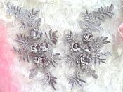 3D Embroidered Lace Appliques Pewter Silver Floral Venice Lace Mirror Pair 8.25" Beautiful (DH68X)