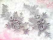 3D Embroidered Lace Appliques Pewter Silver Floral Venice Lace Mirror Pair 8.25" Beautiful (DH68X)