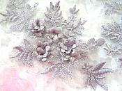 3D Embroidered Lace Appliques Pewter Silver Floral Venice Lace Mirror Pair 8.25" Beautiful (DH68X)