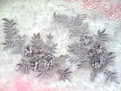 3D Embroidered Lace Appliques Pewter Silver Floral Venice Lace Mirror Pair 8.25" Beautiful (DH68X)