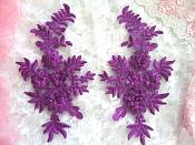 3D Embroidered Lace Appliques Purple Floral Venice Lace Mirror Pair 8.25" Beautiful (DH68X)