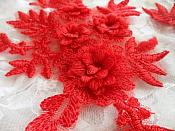 3D Embroidered Lace Appliques Red Floral Lace Mirror Pair 8.25" Beautiful (DH68X)