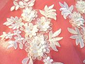 3D Embroidered Lace Appliques Snow White Floral Venice Lace Mirror Pair 8.25" Beautiful (DH68X)