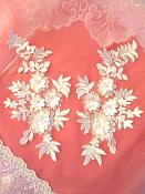 3D Embroidered Lace Appliques Snow White Floral Venice Lace Mirror Pair 8.25" Beautiful (DH68X)