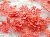 3D Embroidered Lace Appliques Watermelon Floral Venice Lace Mirror Pair 8.25" Beautiful (DH68X)