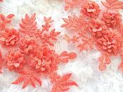 3D Embroidered Lace Appliques Watermelon Floral Venice Lace Mirror Pair 8.25" Beautiful (DH68X)