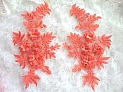 3D Embroidered Lace Appliques Watermelon Floral Venice Lace Mirror Pair 8.25" Beautiful (DH68X)