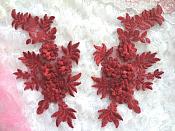 3D Embroidered Lace Appliques Wine Brick Red Floral Venice Lace Mirror Pair 8.25" Beautiful (DH68X)