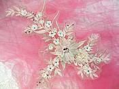 Embroidered 3D Applique Ivory Floral Sequin Patch Rhinestone Center 14" (DH70)