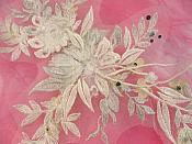 Embroidered 3D Applique Ivory Floral Sequin Patch Rhinestone Center 14" (DH70)