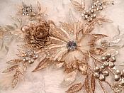 Embroidered 3D Applique Rose Gold Champagne Floral Sequin Patch Rhinestone Center 14" (DH70)