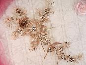 Embroidered 3D Applique Rose Gold Champagne Floral Sequin Patch Rhinestone Center 14" (DH70)