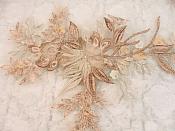 Embroidered 3D Applique Rose Gold Champagne Floral Sequin Patch Rhinestone Center 14" (DH70)