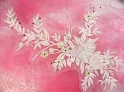 Embroidered 3D Applique Antique White Floral Sequin Patch Rhinestone Center 14" (DH70)