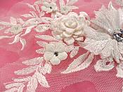 Embroidered 3D Applique Antique White Floral Sequin Patch Rhinestone Center 14" (DH70)