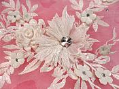 Embroidered 3D Applique Antique White Floral Sequin Patch Rhinestone Center 14" (DH70)