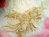 Embroidered 3D Applique Beige Gold Floral Sequin Patch Rhinestone Accented 20" (DH71)