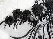 Embroidered 3D Applique Black Floral Sequin Patch Rhinestone Accented 20" (DH71)