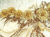 Embroidered 3D Applique Bronze Gold Floral Sequin Patch Rhinestone Accented 20" (DH71)
