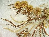Embroidered 3D Applique Bronze Gold Floral Sequin Patch Rhinestone Accented 20" (DH71)