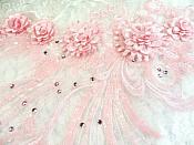 Embroidered 3D Applique Pink Floral Sequin Patch Rhinestone Accented 20" (DH71)