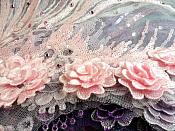 Embroidered 3D Applique Pink Floral Sequin Patch Rhinestone Accented 20" (DH71)