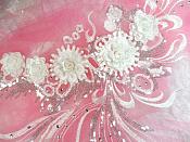 Embroidered 3D Applique White Floral Sequin Patch Rhinestone Accented 20" (DH71)