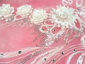Embroidered 3D Applique White Floral Sequin Patch Rhinestone Accented 20" (DH71)