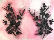 Embroidered 3D Appliques Black Floral Mirror Pair Fabulous Detail 13" (DH76X)
