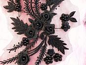 Embroidered 3D Appliques Black Floral Mirror Pair Fabulous Detail 13" (DH76X)